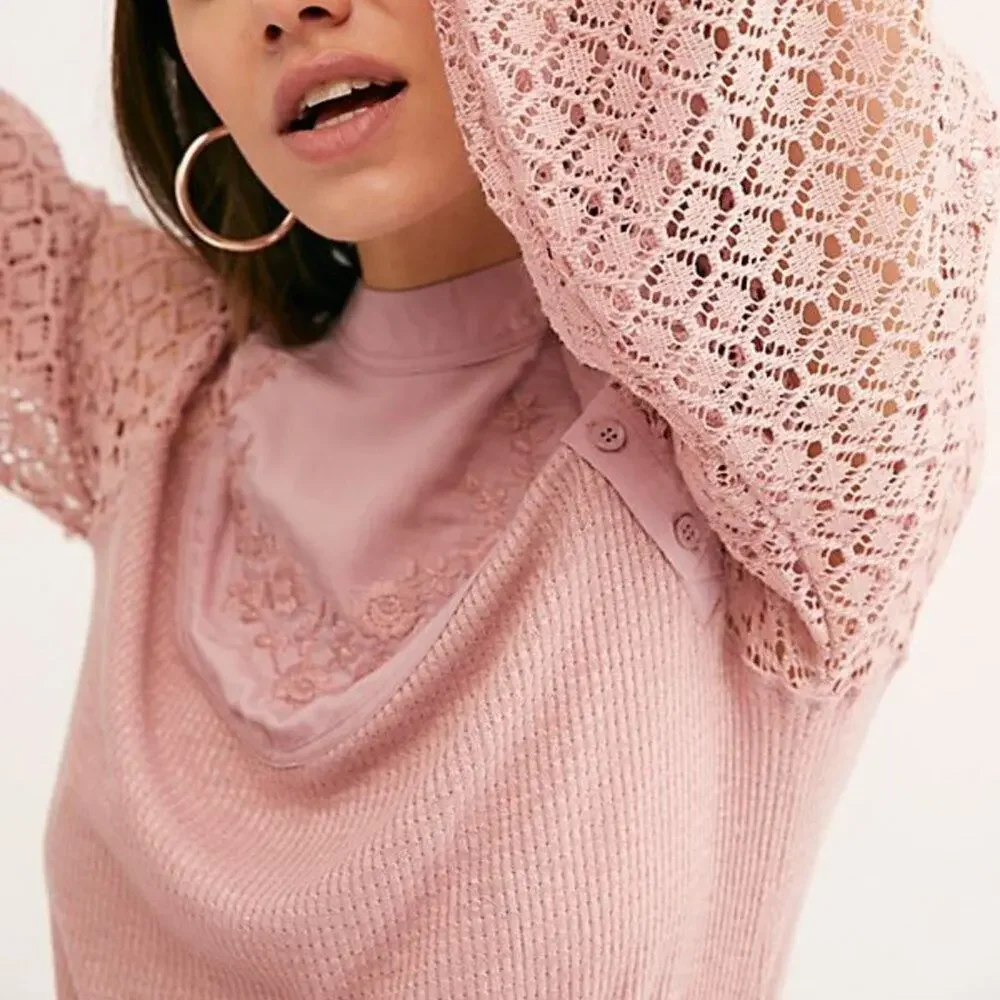 Free People Sweetest Thing Thermal Top in Rose